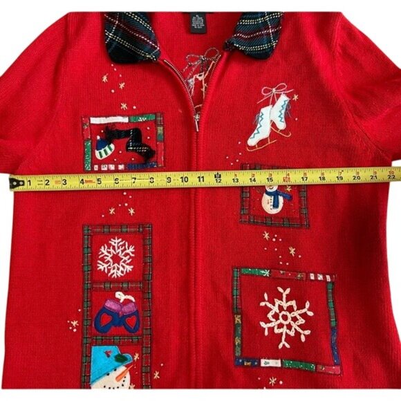Vtg Designers Originals Christmas Sweater Womens Red Full Zip Cardigan Size XL - Picture 6 of 10